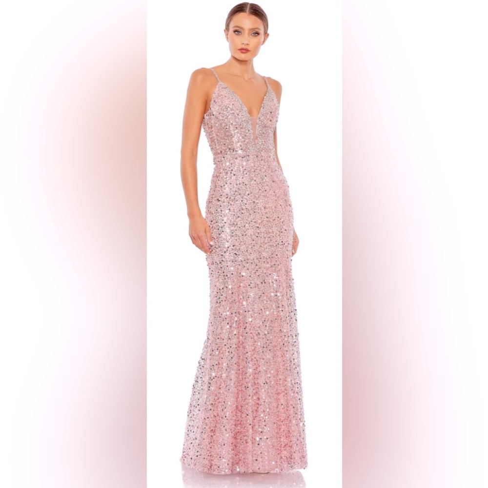 NWT Mac Duggal Embellished Plunged Neck Sleeveless Trumpet Gown Rose Size 10